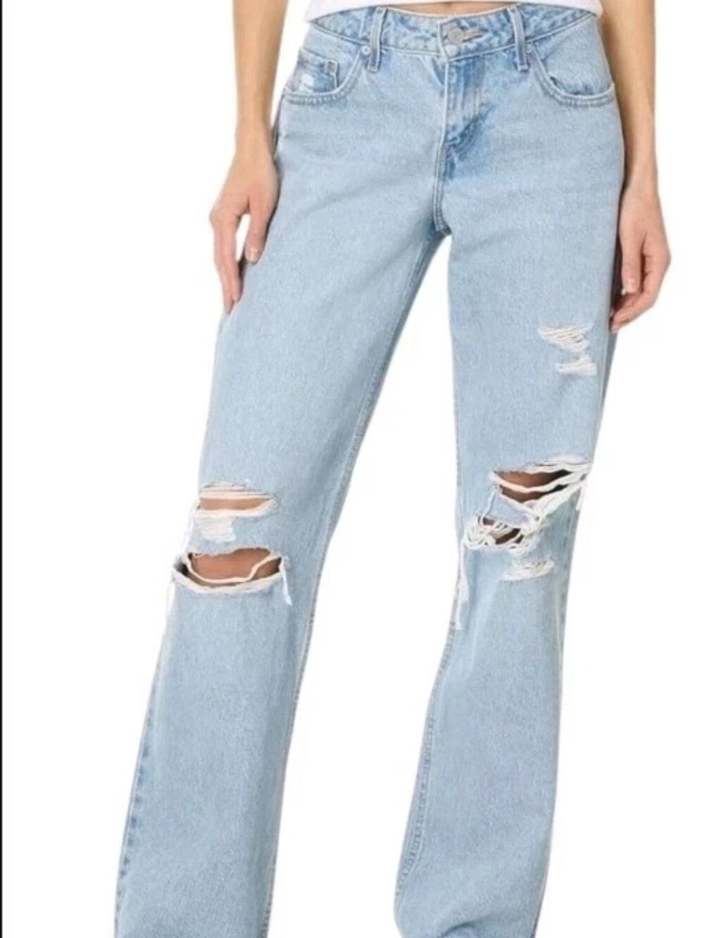 Levi's Women's Premium Jeans Blue Low Loose Wide Leg Ripped Light Wash 27 x 30